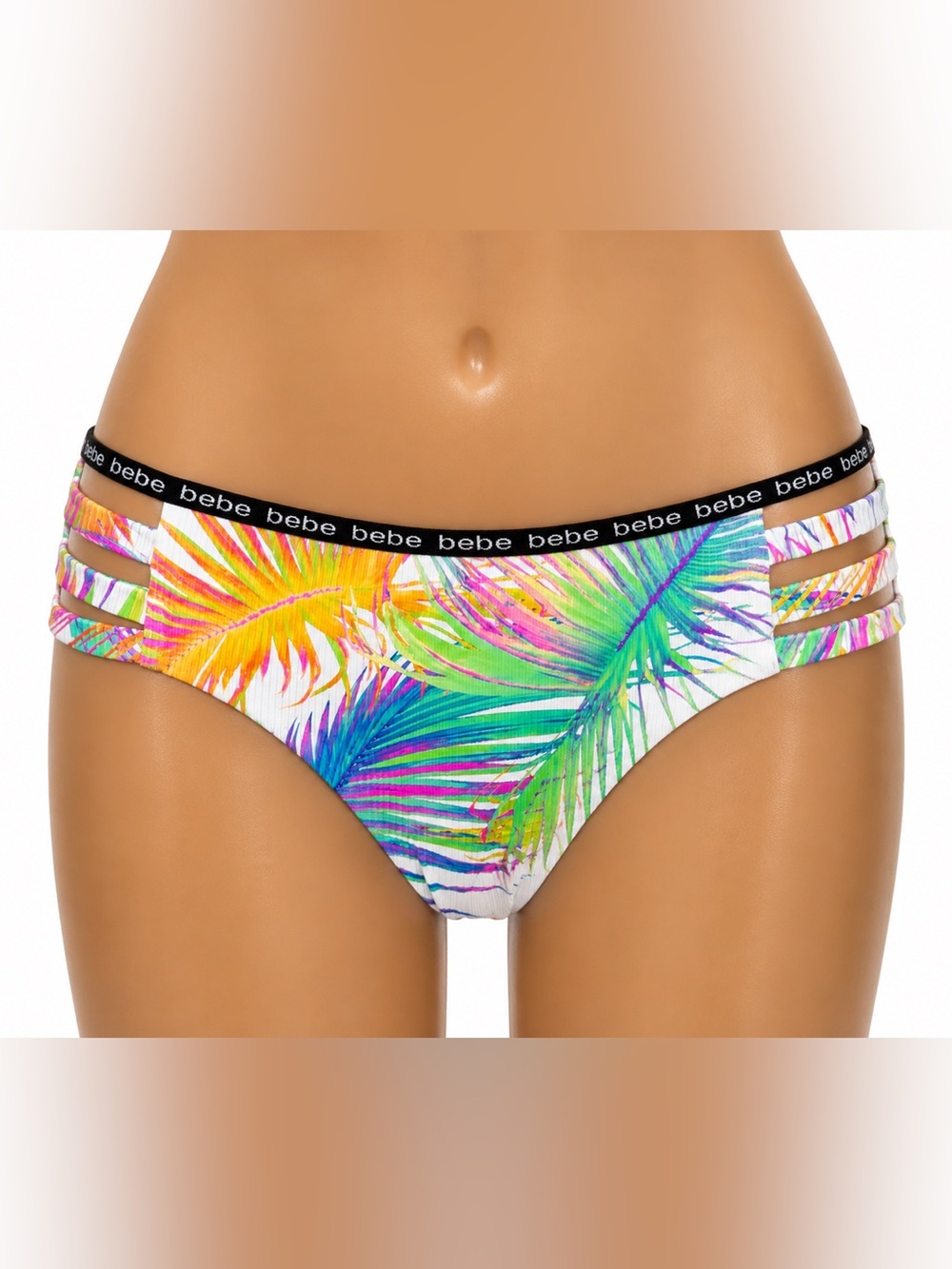NWT Bebe Strappy Cutout Bikini Bottom Tropical Print Medium